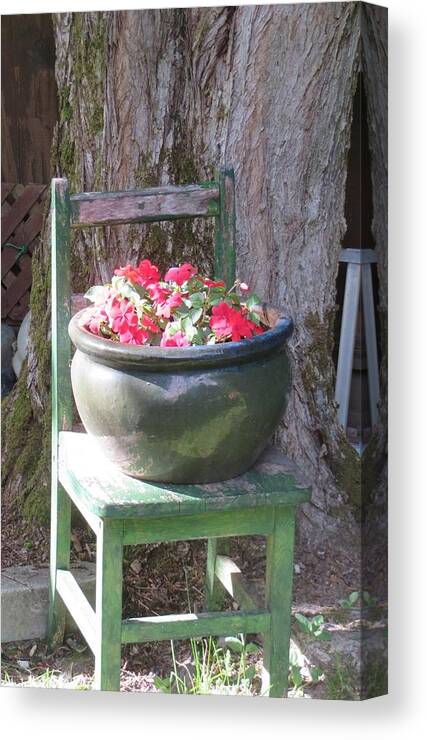 Chair Canvas Print featuring the photograph Our Little Green Chair by Joyce Gebauer