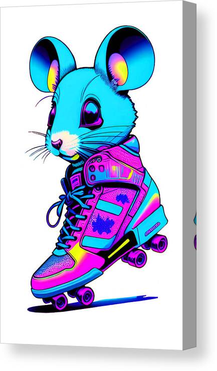 Cool Art Canvas Print featuring the digital art Roller Skating Mouse by Ronald Mills