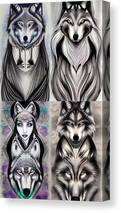 Goddess Canvas Print featuring the digital art Wolf Goddess by Angela Hobbs aka Digital Art Cafe