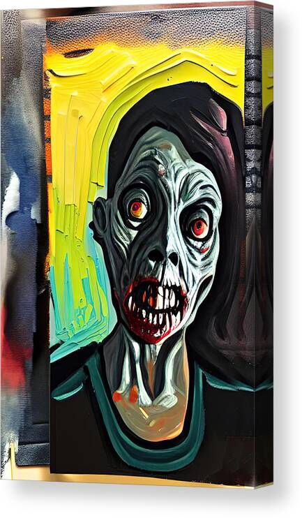 Zombies Canvas Print featuring the digital art Zombie Screaming in the Spirit of Evard Munch by Floyd Snyder
