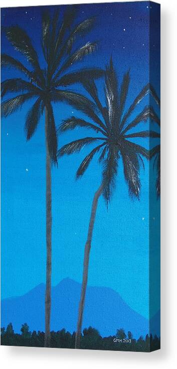 Palm Canvas Print featuring the painting Palm Trees in Moonlight by Glenn Harden