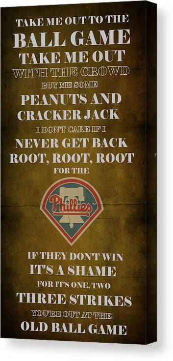 Phillies Canvas Print featuring the digital art Phillies Peanuts and Cracker Jack by Movie Poster Prints
