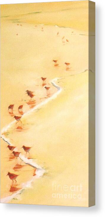 Sandpiper Canvas Print featuring the painting Sandpiper Promenade by Mary Hubley