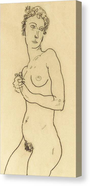 Egon Schiele Canvas Print featuring the drawing Standing nude by Egon Schiele