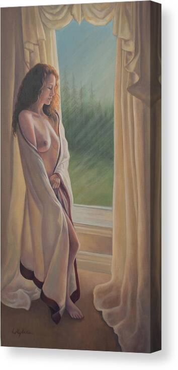 Nude Woman Canvas Print featuring the painting Waiting by Holly Kallie