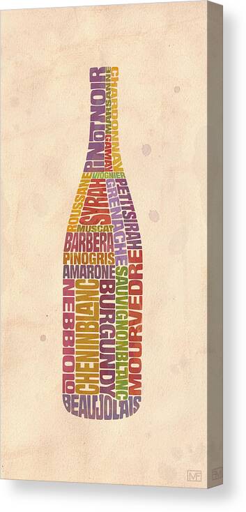 Wine Canvas Print featuring the painting Burgundy Wine Word Bottle by Mitch Frey