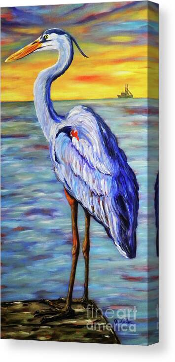 Great Blue Heron Canvas Print featuring the painting Big Blue by JoAnn Wheeler