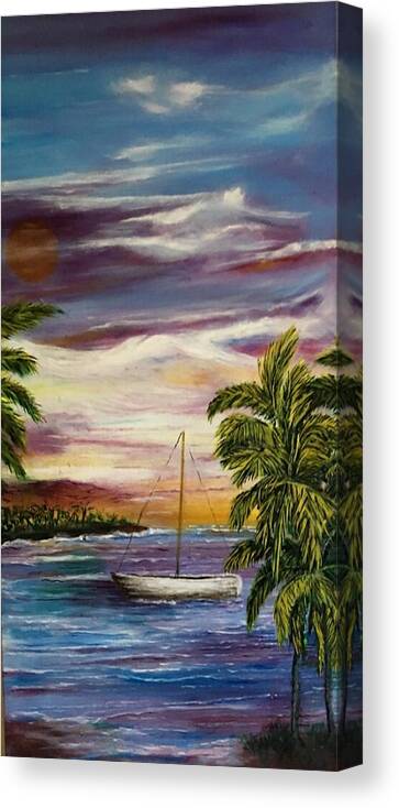 Blue Moon Canvas Print featuring the painting Anchored at Sunset Lagoon by Michael Silbaugh