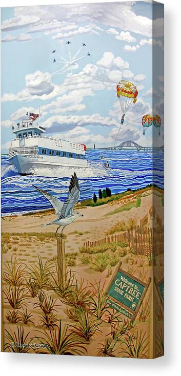 Captree State Park Canvas Print featuring the painting Captree Park Towel Version by Bonnie Siracusa