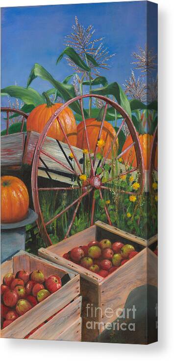 Autumn Canvas Print featuring the painting Cartloads of Pumpkins by Jeanette French