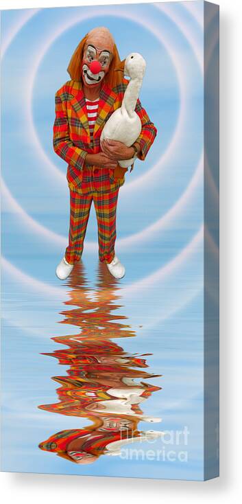 Clown Canvas Print featuring the photograph Clown with Goose A173318 2x1 by Rolf Bertram