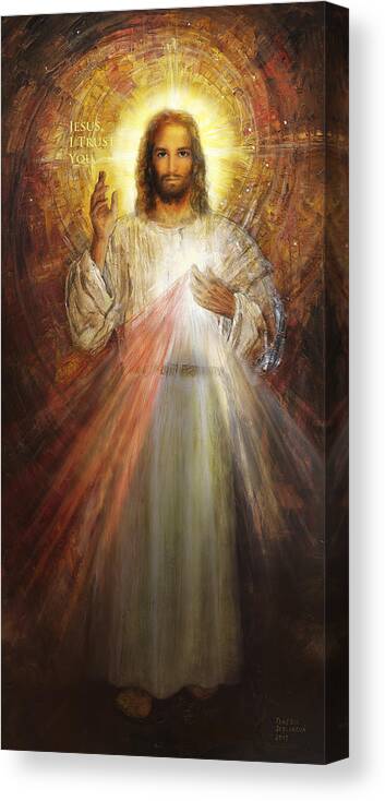 Jezis Jesus Christ Canvas Print featuring the painting Divine Mercy, Sacred Heart of Jesus 1 by Terezia Sedlakova