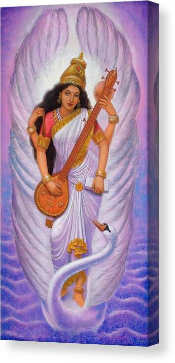Saraswati Canvas Print featuring the painting Goddess Saraswati by Sue Halstenberg