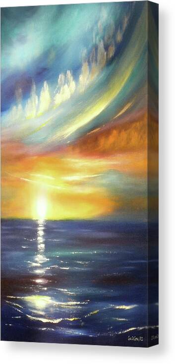 Brown Canvas Print featuring the painting Here It Goes - Vertical Colorful Sunset by Gina De Gorna