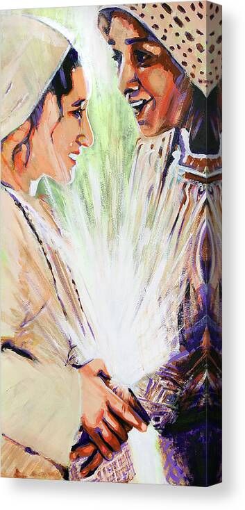 The Visitation Canvas Print featuring the painting Mary Visits Elizabeth by Steve Gamba