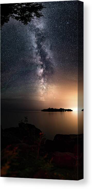 Art Canvas Print featuring the photograph Milky Way over Mary Island from Silver Harbour near Thunder Bay by Jakub Sisak