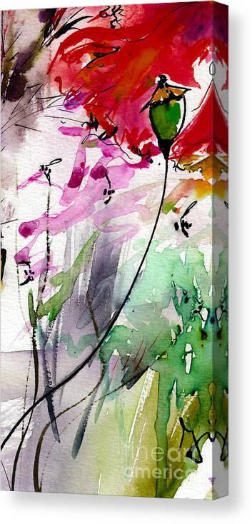 Modern Canvas Print featuring the painting Modern Floral Poppy Pods 1 by Ginette Callaway
