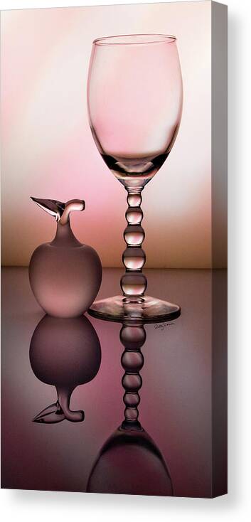 Still Life Canvas Print featuring the photograph Peach Striped Glassware Reflection by Betty Denise