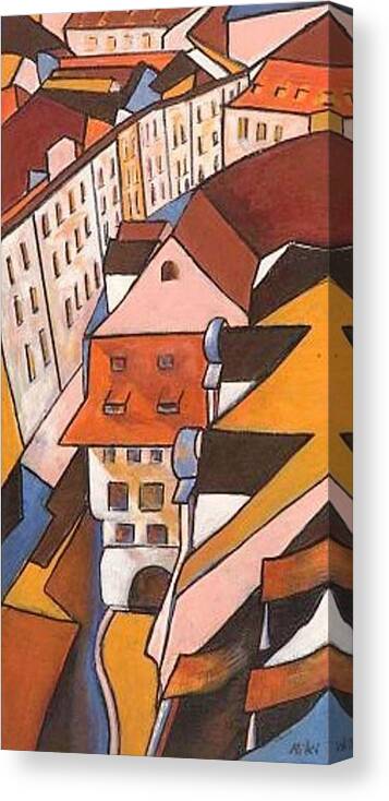 Roofs Canvas Print featuring the painting Roofs 2 by Miki Sion