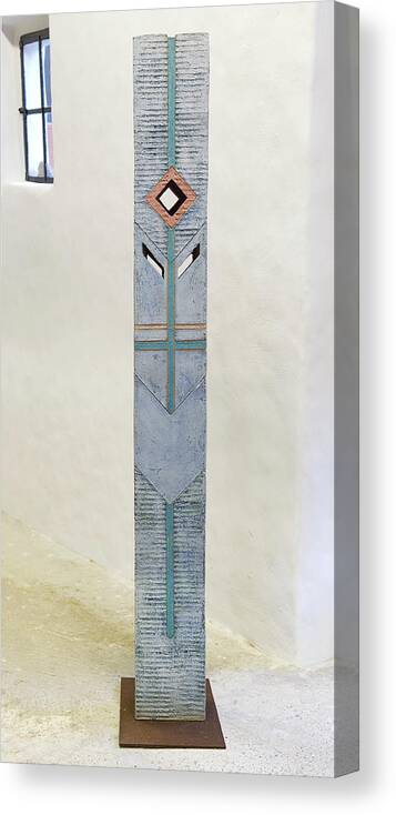 Totem Canvas Print featuring the sculpture Totem Figure - Votiv Stele - Votive Stela - Ancestral Pole - Crusarder - Poste Antepassados by Helga Pohlen \ Urft Valley Art