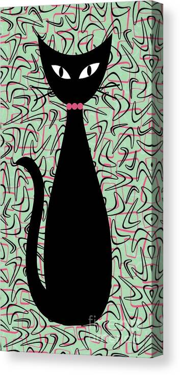 Cat Canvas Print featuring the digital art Boomerang Cat in Pink and Green by Donna Mibus