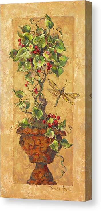 39126 Topiary With Dragonfly Canvas Print featuring the painting 39126 Topiary With Dragonfly by Barbara Mock