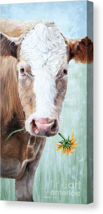 Cow Painting Canvas Print featuring the painting My Sunflower - Cow Painting by Annie Troe