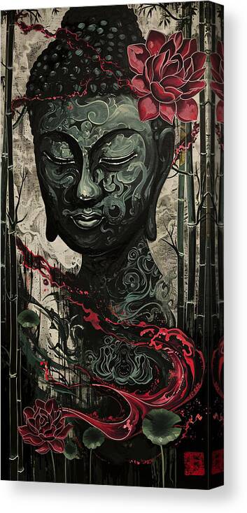 Buddha Canvas Print featuring the digital art Buddha Chill / Print #26 by SampadArt Gallery