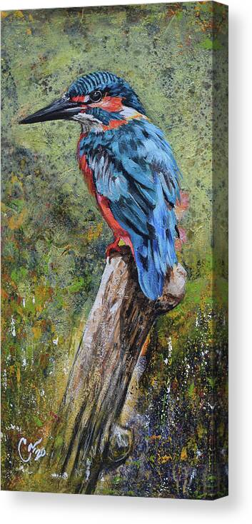 Kingfisher Canvas Print featuring the mixed media A King Goes Fishing by Shawn Conn