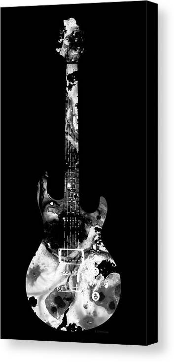 Guitar Canvas Print featuring the painting Black And White Electric Guitar Art by Sharon Cummings