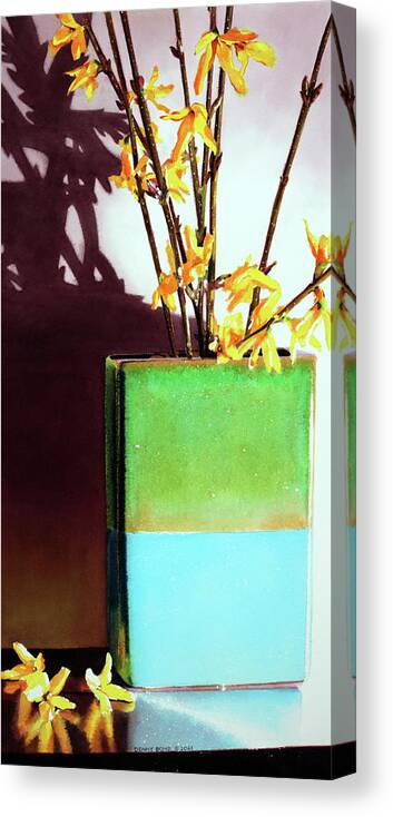 Forsythia Canvas Print featuring the painting Forsythia Study by Denny Bond