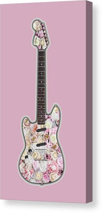 Guitar Canvas Print featuring the painting Guitar Flowers Floral by Tony Rubino
