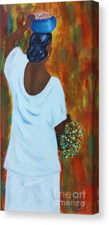 African Woman Canvas Print featuring the painting Market Day Beautiful Black Woman by Irene Czys