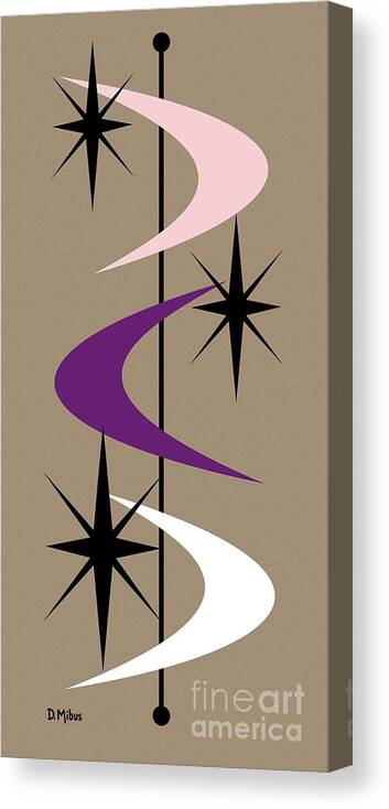  Canvas Print featuring the digital art Mid Century Boomerangs Purple Pink White by Donna Mibus