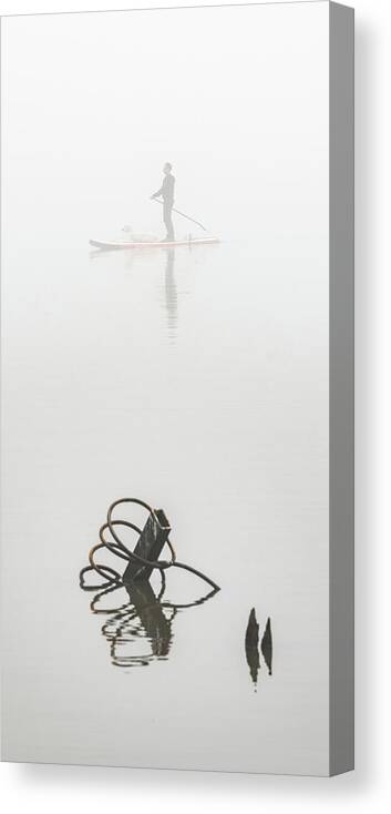 Hudson River Canvas Print featuring the photograph Paddleboarder in Fog 2 by Kevin Suttlehan