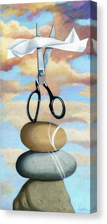 Still Life Canvas Print featuring the painting Rock, Paper, Scissors by Linda Apple