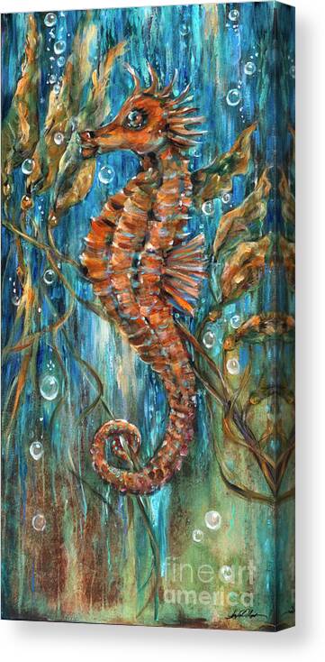 Seahorse Canvas Print featuring the painting Seahorse and Kelp by Linda Olsen