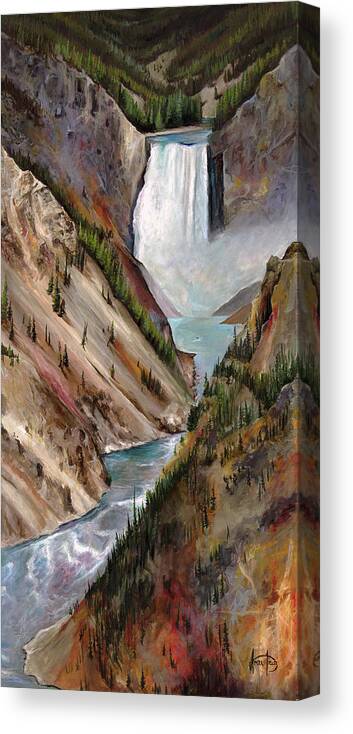 Yellowstone Canvas Print featuring the painting Yellowstone Lower Falls by Averi Iris