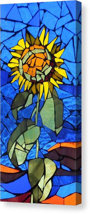 Sunflower Canvas Print featuring the glass art Mosaic Stained Glass - Sunflower by Catherine Van Der Woerd
