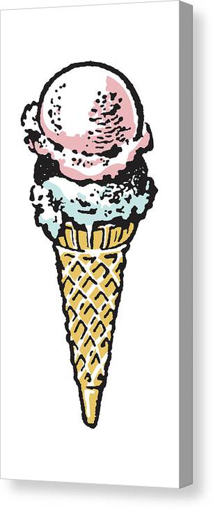 Campy Canvas Print featuring the drawing Ice Cream Cone with Two Scoops #1 by CSA Images