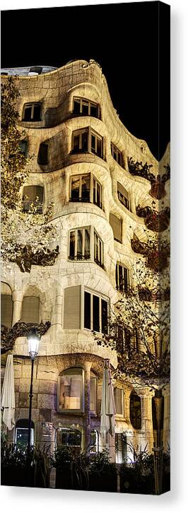 Pedrera Canvas Print featuring the photograph Corner of la Pedrera at night - Gaudi by Weston Westmoreland