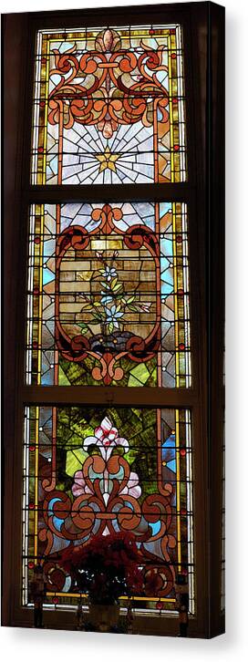 Composite Canvas Print featuring the photograph Stained Glass 3 Panel Vertical Composite 02 by Thomas Woolworth