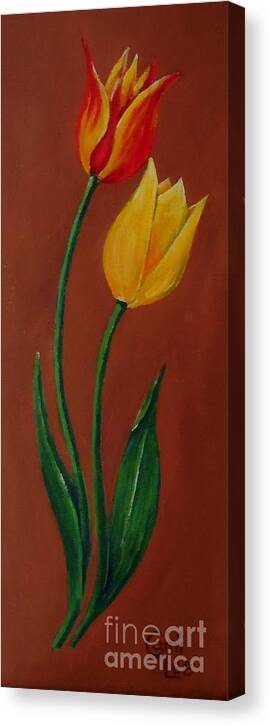 Red Canvas Print featuring the painting Red and Yellow Tulips by Cami Lee
