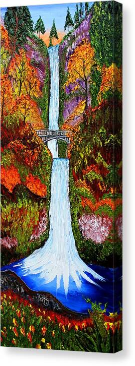  Canvas Print featuring the painting Multnomah Falls Water Bridge Of Autumn #2 by James Dunbar