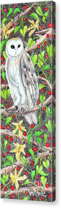 Lise Winne Canvas Print featuring the painting Barn Owl with Lattice Work of Branches by Lise Winne