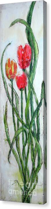 Encaustic Canvas Print featuring the painting Tulip Trio by Christine Chin-Fook