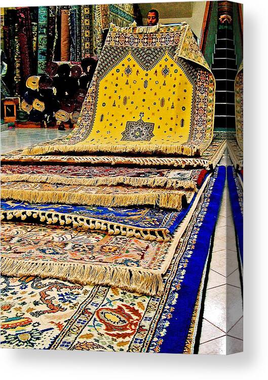 Gorgeous Berber Rugs In Tangier In Tangiers Canvas Print featuring the photograph Gorgeous Berber Rugs in Tangiers-Morocco by Ruth Hager