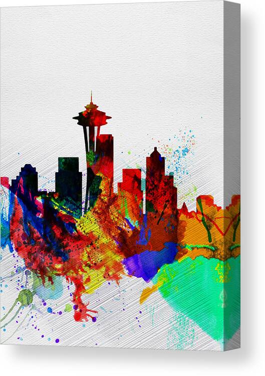 Seattle Canvas Print featuring the painting Seattle Watercolor Skyline 2 by Naxart Studio