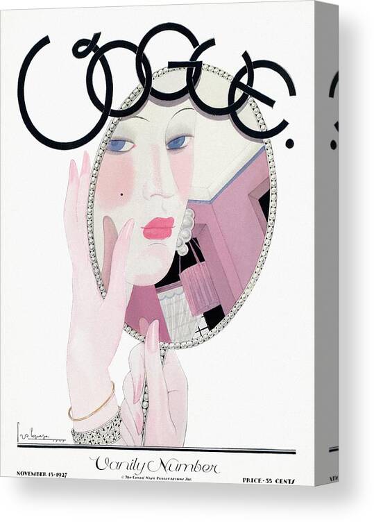 Illustration Canvas Print featuring the photograph A Vogue Magazine Cover Of A Woman #1 by Georges Lepape