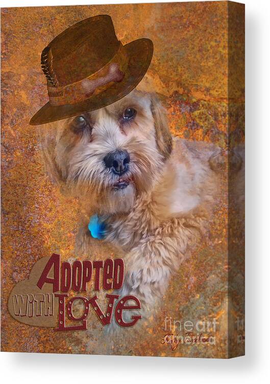 Dog Canvas Print featuring the digital art Adopted with love #2 by Kathy Tarochione